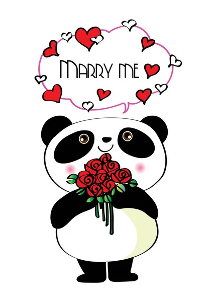 Schattig Cartoon Panda Met Liefde — Stockvector