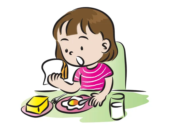 Vektor Ritning Barn Äter Frukost — Stock vektor