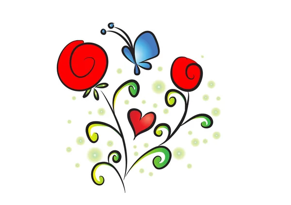 Vector Ilustración Corazón Rojo Con Mariposas — Archivo Imágenes Vectoriales