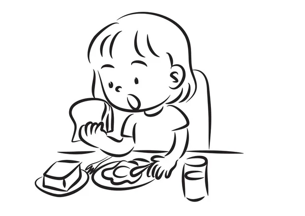 Desenho Vetorial Criança Tomando Café Manhã — Vetor de Stock