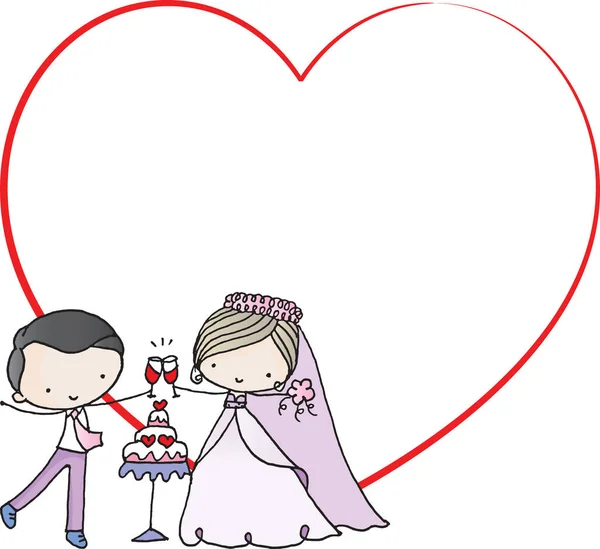 Kartu Undangan Pernikahan Dengan Pengantin Pria Dan Wanita - Stok Vektor