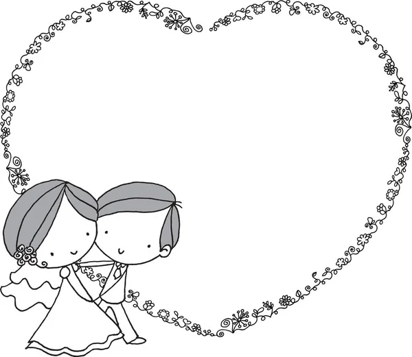 Tarjeta Invitación Boda Con Novia Novio — Vector de stock