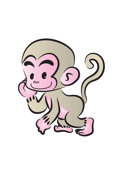 Cute Pink Purple Cartoon Monkey Isolated White Background — Stock Vector