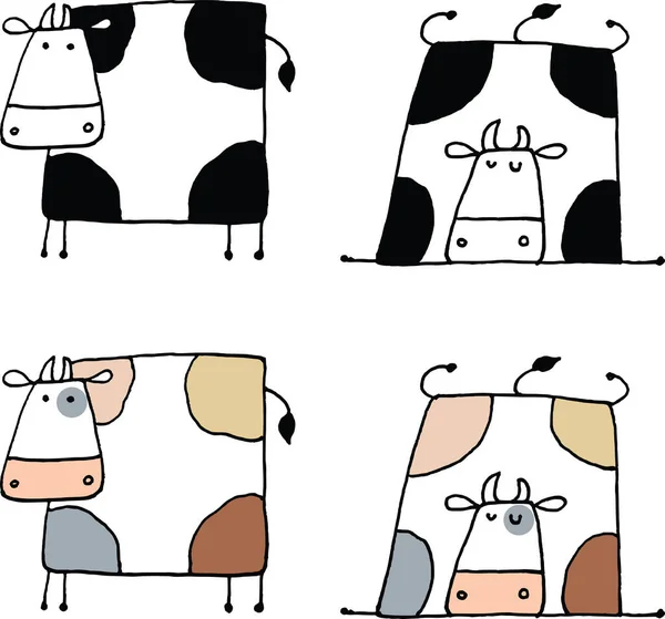 Funny Cartoon Cows White Background Vector Illustration — Stock Vector