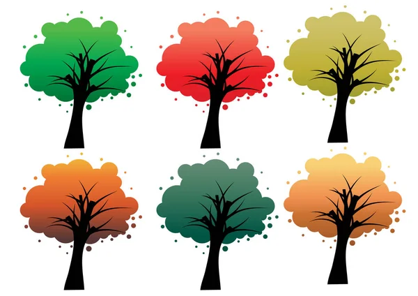 Serie Alberi Diversi Illustrazione Vettoriale — Vettoriale Stock