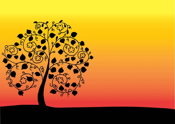 Illustration Vectorielle Arbre Avec Coucher Soleil — Image vectorielle