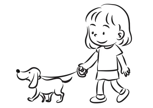 Perro Una Chica Con Cachorro Pequeño — Vector de stock