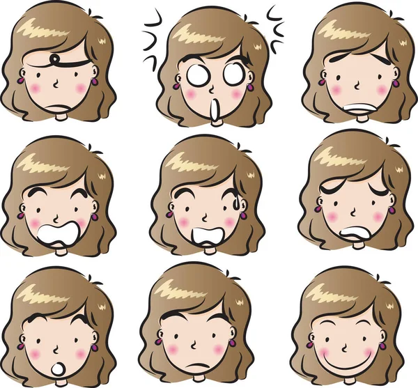 Caras Dibujos Animados Diferentes Emociones Ilustración Vectorial — Vector de stock
