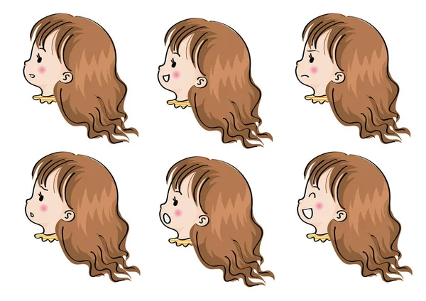 Reihe Von Niedlichen Cartoon Gesichter Von Mädchen — Stockvektor
