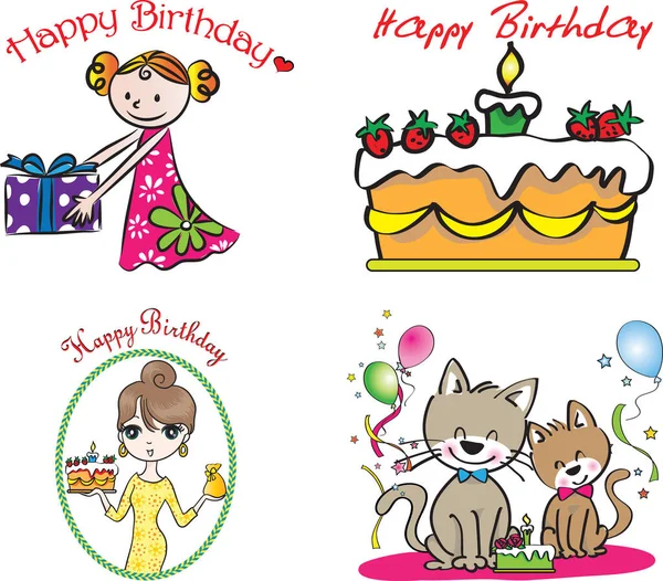 かわいいキャラクターの誕生日カード — ストックベクタ