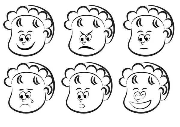 Conjunto Caras Dibujos Animados Diferentes Emociones — Vector de stock