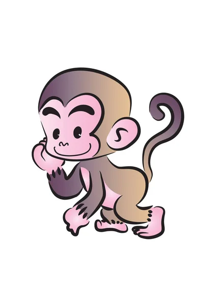 Roztomilé Růžové Fialové Kreslené Opice Izolovaném Bílém Pozadí — Stockový vektor