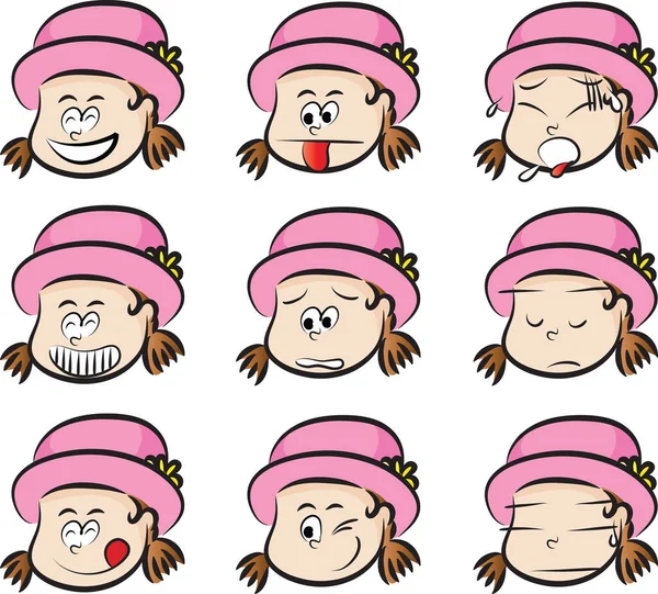 Set Various Poses Different Kind Cartoon Faces — Stock Vector