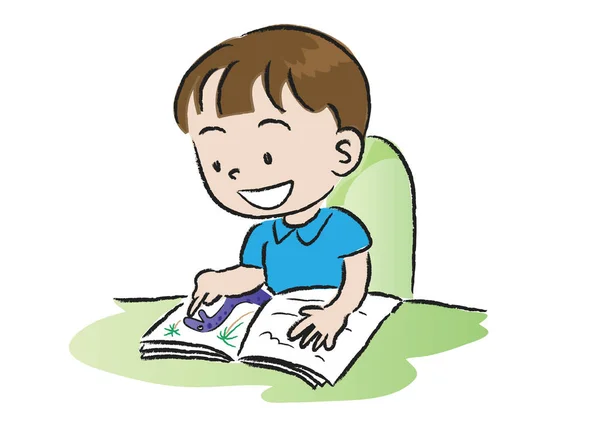 Niño Leyendo Libro — Vector de stock