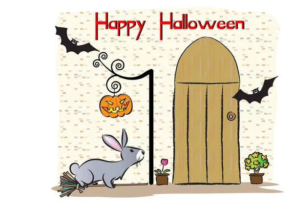 Tarjeta Felicitación Feliz Halloween Con Conejo Lindo Conejo — Archivo Imágenes Vectoriales