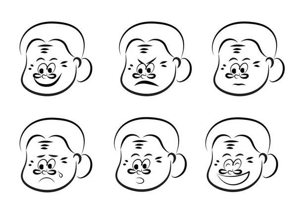 Ensemble Illustrations Vectorielles Visages Dessins Animés Différentes Émotions — Image vectorielle