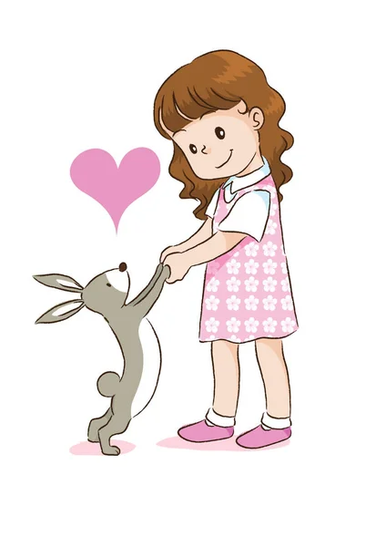 Niña Con Corazón Rosado Niño Pequeño — Vector de stock