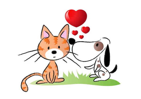 Cute Cartoon Dog Red Heart Love — Stock Vector