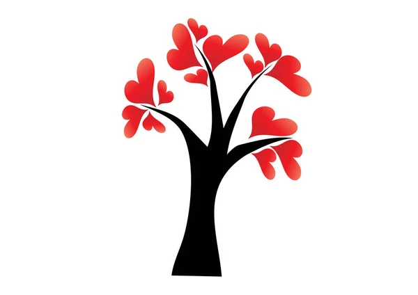 Tree Red Heart White Background — Stock Vector