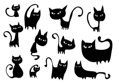 Beyaz arka planda izole komik çizgi film kedileri, vektör