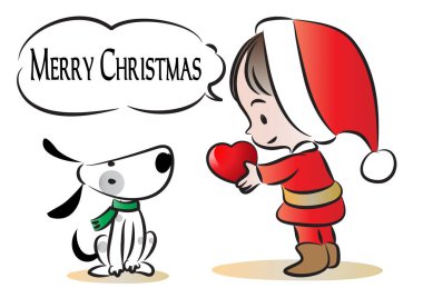 Çizgi film karakteri şirin kız ve Noel Baba 'nın vektör çizimi