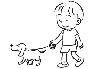 Köpek ve siyah labradorlu bir çocuk.