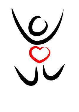 Beyaz arkaplanda kalbi olan kişi simgesi 