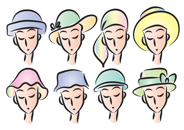 Conjunto Iconos Con Expresiones Faciales Cara Mujer Joven Ilustración Vectorial — Vector de stock