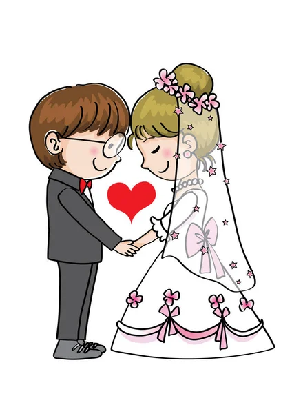 Vector Illustration Couple Holding Wedding Bouquet — Stock Vector