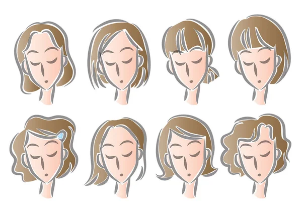 Set Icons Facial Expressions Face Young Woman Vector Illustration Isolated — Stock Vector