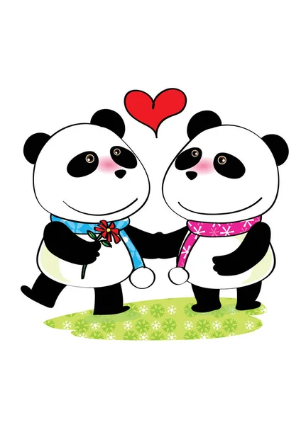 Deux Mignons Panda Ours Peluche — Image vectorielle