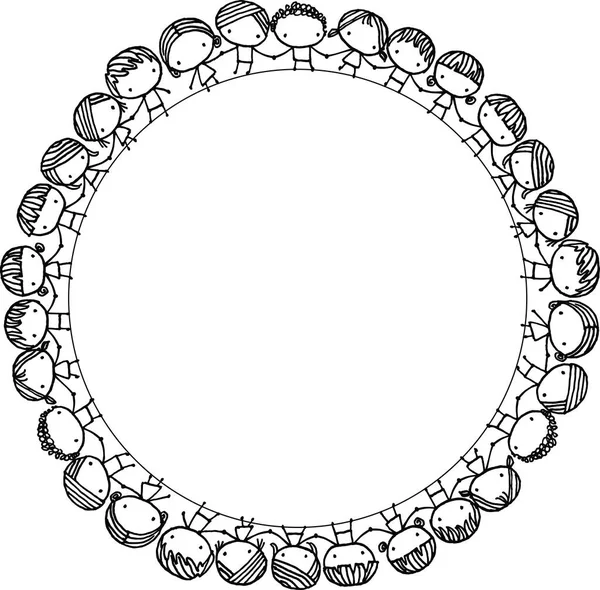 Vektorillustration Des Schwarz Weißen Runden Rahmens Mit Kreisförmigem Blumenmuster — Stockvektor