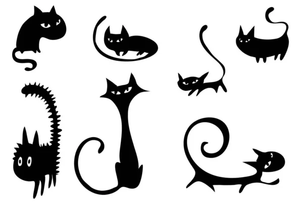 Graciosos Gatos Dibujos Animados Aislados Sobre Fondo Blanco Vector — Vector de stock