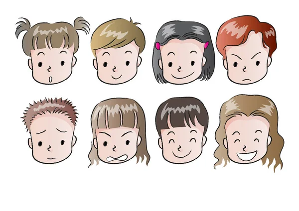 Conjunto Diferentes Caras Dibujos Animados Diversas Expresiones Faciales Ilustración Vectorial — Vector de stock