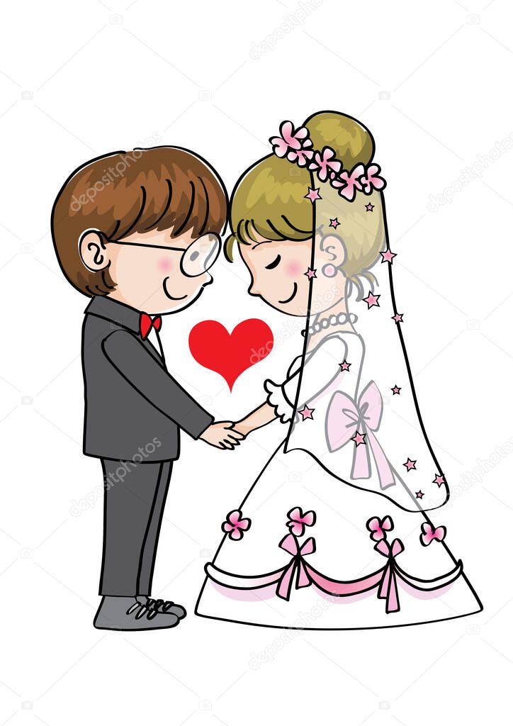 vector illustration of a couple holding a wedding bouquet