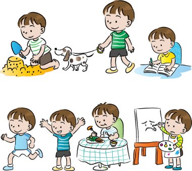 Çizgi filmdeki mutlu çocukların vektör çizimi