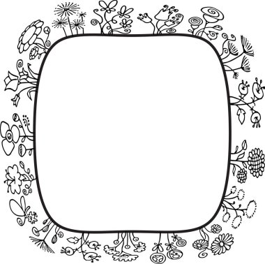 Beyaz arkaplanda çiçek sınırı, vektör illüstrasyonu