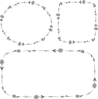 beyaz arkaplanda çiçekler kenarı, vektör illüstrasyonu