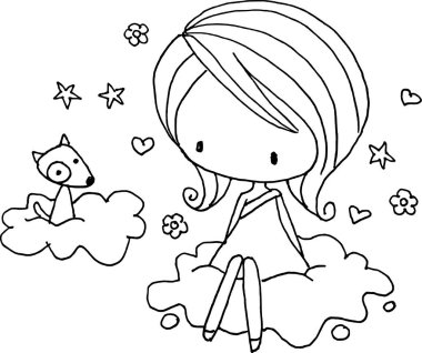 Beyaz arka planda şirin çizgi film kızı, vektör illüstrasyonu