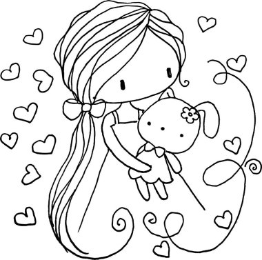 Beyaz arka planda çiçekçi kız, vektör illüstrasyonu 