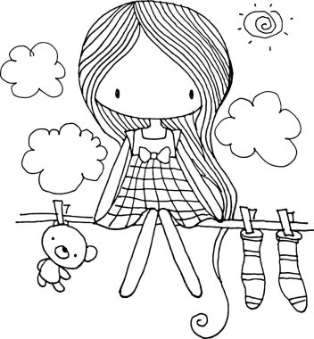 Beyaz arka planda çiçekçi kız, vektör illüstrasyonu 