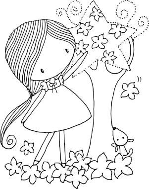 Beyaz arka planda çiçekçi kız, vektör illüstrasyonu 