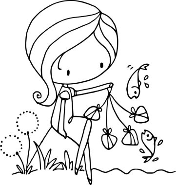 Beyaz arka planda çiçekçi kız, vektör illüstrasyonu 