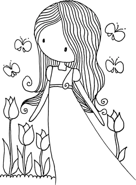 Fleur Fille Sur Fond Blanc Illustration Vectorielle — Photo