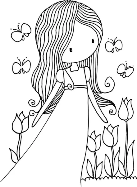 Květinová Dívka Bílém Pozadí Vektorové Ilustrace — Stock fotografie