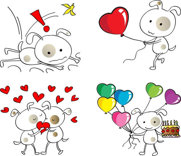 Desenhos Animados Cães Gordos Com Formas Coração Fundo Branco Ilustração —  Vetores de Stock