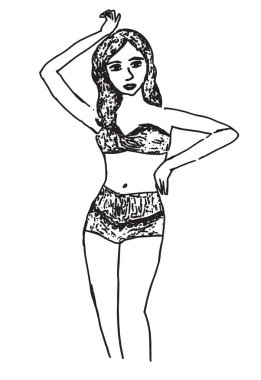 Beyaz arka planda izole edilmiş şirin çizgi film kızı, vektör çizimi 