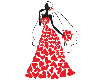 Kırmızı elbiseli bir kadının vektör çizimi