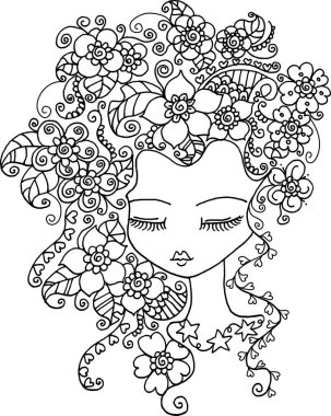 Çiçekli ve çiçekli güzel bir kadın.