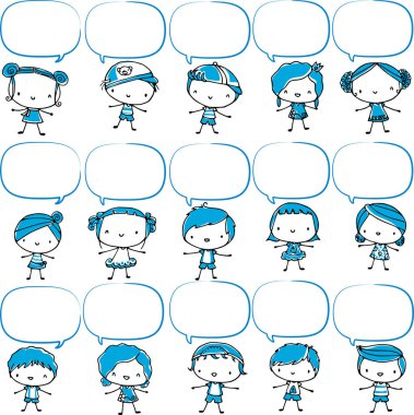 Çizgi filmlerdeki sevimli çocukların vektör çizimi